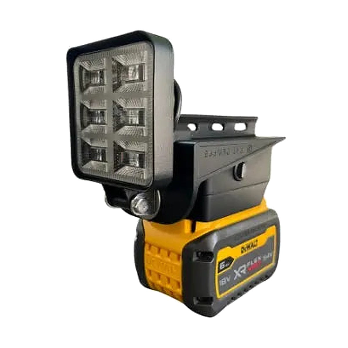 ZED 12V Power Plate battery adapter with LED flood light on a DeWALT XR FlexVolt battery