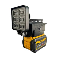 ZED 12V Power Plate battery adapter with LED flood light on a DeWALT XR FlexVolt battery
