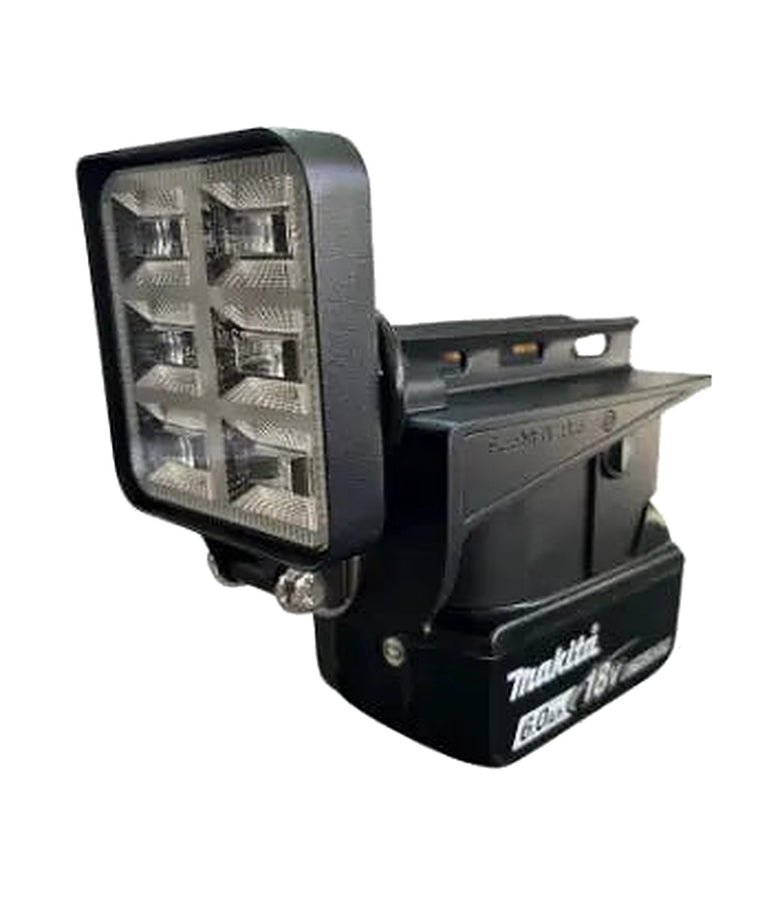 ZED 12V Power Plate battery adapter with LED flood light on a Makita 18V LXT 6.0Ah battery