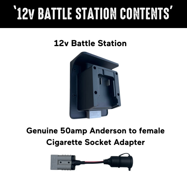 ZED 12V Battle Station kit contents: fixed-mount adapter and Anderson-to-cigarette socket lead