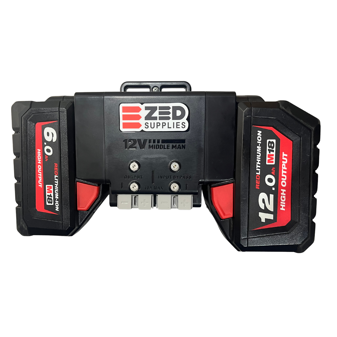 ZED Middle Man with a 6.0Ah and a 12.0Ah Milwaukee M18 battery clipped in