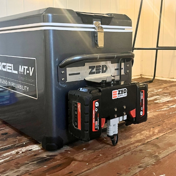engel camping fridge powered by 12 volt power tool battery adapter ZED middle man battery adapter 