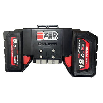 Middle Man with two Milwaukee M18 packs of different sizes